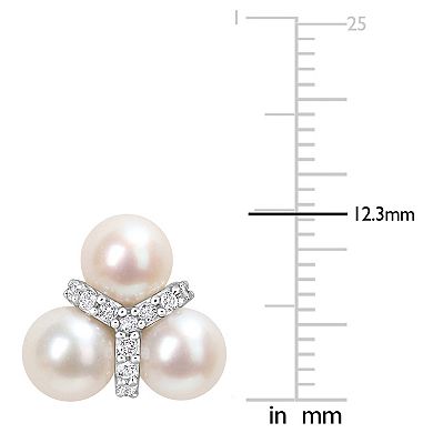Stella Grace Sterling Silver White Topaz & Freshwater Cultured Pearl Floral Stud Earrings