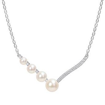 Stella Grace Sterling Silver Lab-Created White Sapphire & Freshwater Cultured Pearl Chevron Necklace