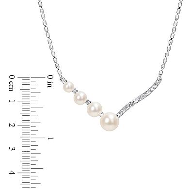 Stella Grace Sterling Silver Lab-Created White Sapphire & Freshwater Cultured Pearl Chevron Necklace