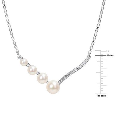 Stella Grace Sterling Silver Lab-Created White Sapphire & Freshwater Cultured Pearl Chevron Necklace