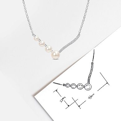 Stella Grace Sterling Silver Lab-Created White Sapphire & Freshwater Cultured Pearl Chevron Necklace