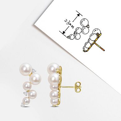Stella Grace 18k Gold Over Silver White Topaz & Freshwater Cultured Pearl Climber Earrings