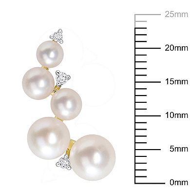 Stella Grace 18k Gold Over Silver White Topaz & Freshwater Cultured Pearl Climber Earrings