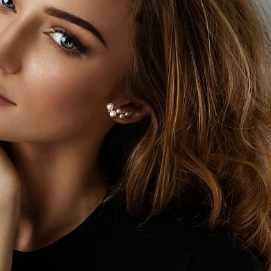 Stella Grace 18k Gold Over Silver White Topaz & Freshwater Cultured Pearl Climber Earrings