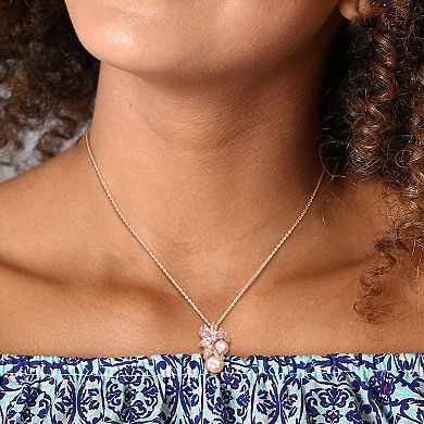 Stella Grace 18k Rose Gold Over Silver Multi-Gemstone & Pink Freshwater Cultured Pearl Cluster Pendant Necklace