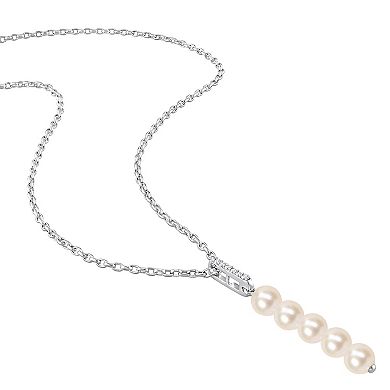 Stella Grace Sterling Silver White Topaz & Freshwater Cultured Pearl Drop Pendant Necklace
