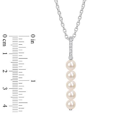 Stella Grace Sterling Silver White Topaz & Freshwater Cultured Pearl Drop Pendant Necklace