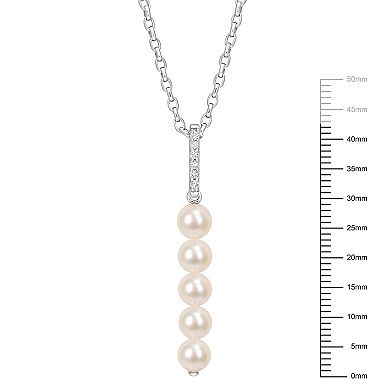 Stella Grace Sterling Silver White Topaz & Freshwater Cultured Pearl Drop Pendant Necklace