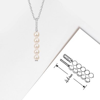 Stella Grace Sterling Silver White Topaz & Freshwater Cultured Pearl Drop Pendant Necklace