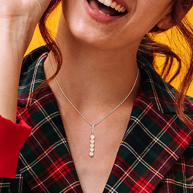 Stella Grace Sterling Silver White Topaz & Freshwater Cultured Pearl Drop Pendant Necklace