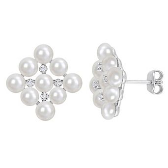 Stella Grace Sterling Silver Diamond Accent & Freshwater Cultured Pearl Cluster Stud Earrings