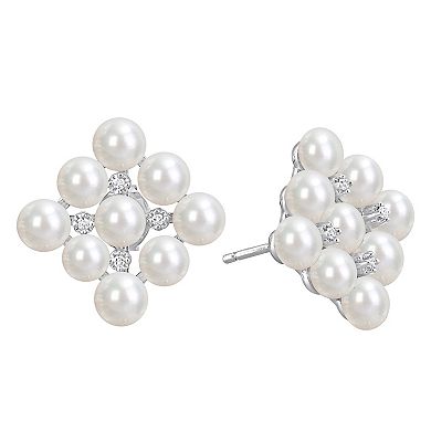 Stella Grace Sterling Silver Diamond Accent & Freshwater Cultured Pearl Cluster Stud Earrings