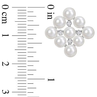 Stella Grace Sterling Silver Diamond Accent & Freshwater Cultured Pearl Cluster Stud Earrings