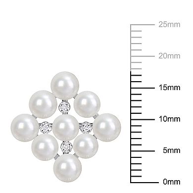 Stella Grace Sterling Silver Diamond Accent & Freshwater Cultured Pearl Cluster Stud Earrings