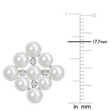 Stella Grace Sterling Silver Diamond Accent & Freshwater Cultured Pearl Cluster Stud Earrings