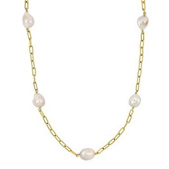 Stella Grace 18k Gold Over Silver Freshwater Cultured Coin Pearl Station Chain Necklace