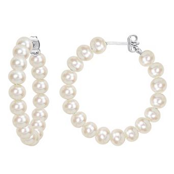 Stella Grace Sterling Silver Freshwater Cultured Pearl Hoop Earrings
