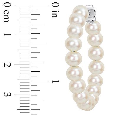 Stella Grace Sterling Silver Freshwater Cultured Pearl Hoop Earrings