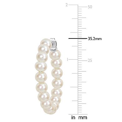 Stella Grace Sterling Silver Freshwater Cultured Pearl Hoop Earrings