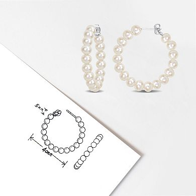 Stella Grace Sterling Silver Freshwater Cultured Pearl Hoop Earrings
