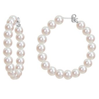 Stella Grace Sterling Silver Freshwater Cultured Pearl Hoop Earrings