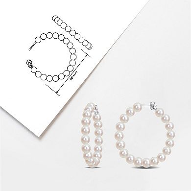Stella Grace Sterling Silver Freshwater Cultured Pearl Hoop Earrings