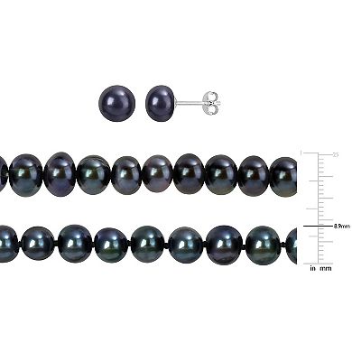 Stella Grace Black Freshwater Cultured Pearl Necklace, Stretch Bracelet & Stud Earrings 3-piece Set