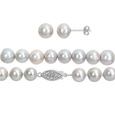 Stella Grace Grey Freshwater Cultured Pearl Necklace, Stretch Bracelet & Stud Earrings 3-piece Set