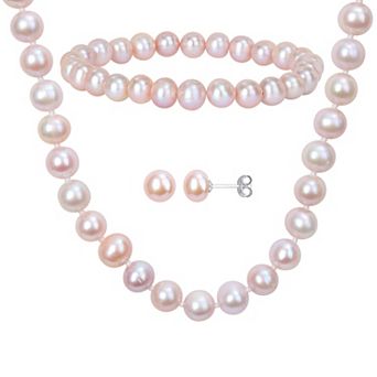 Stella Grace Pink Freshwater Cultured Pearl Necklace, Stretch Bracelet & Stud Earrings 3 pc Set