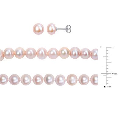 Stella Grace Pink Freshwater Cultured Pearl Necklace, Stretch Bracelet & Stud Earrings 3-piece Set
