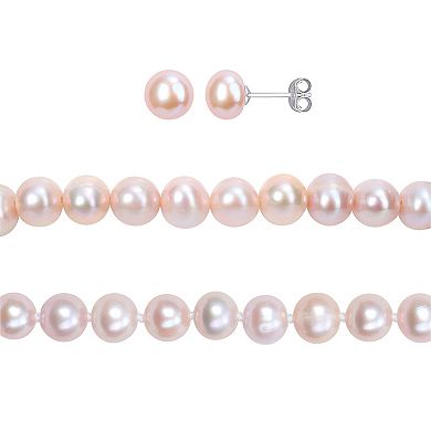 Stella Grace Pink Freshwater Cultured Pearl Necklace, Stretch Bracelet & Stud Earrings 3-piece Set