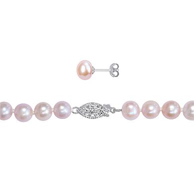 Stella Grace Pink Freshwater Cultured Pearl Necklace, Stretch Bracelet & Stud Earrings 3-piece Set