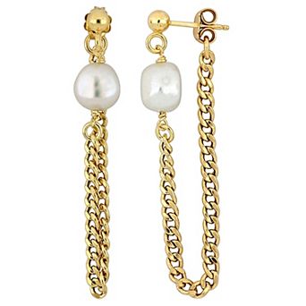 Stella Grace 18k Gold Over Silver Freshwater Cultured Pearl Chain Earrings