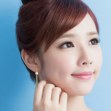 Stella Grace 18k Gold Over Silver Freshwater Cultured Pearl Chain Earrings