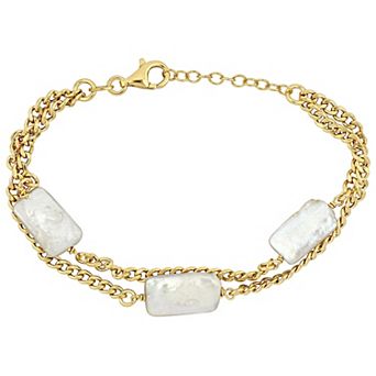 Stella Grace 18k Gold Over Silver Freshwater Cultured Pearl Double Row Chain Bracelet