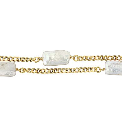 Stella Grace 18k Gold Over Silver Freshwater Cultured Pearl Double Row Chain Bracelet