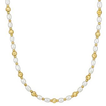 Stella Grace 18k Gold Over Silver Freshwater Cultured Pearl & Ball Bead Station Necklace