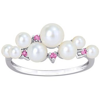Stella Grace Sterling Silver Pink Sapphire & Freshwater Cultured Pearl Fashion Ring