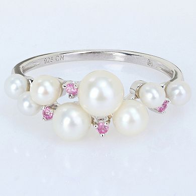 Stella Grace Sterling Silver Pink Sapphire & Freshwater Cultured Pearl Fashion Ring