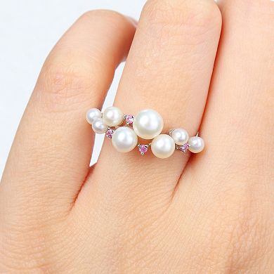 Stella Grace Sterling Silver Pink Sapphire & Freshwater Cultured Pearl Fashion Ring