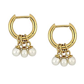 Stella Grace 18k Gold Over Silver Freshwater Cultured Pearl Huggie Hoop Earrings
