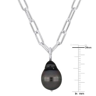 Stella Grace Sterling Silver Black Tahitian Cultured Pearl Drop Necklace