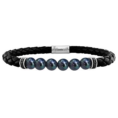 Stella Grace Men's Freshwater Black Cultured Pearl Black Diamond