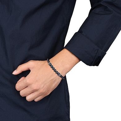 Stella Grace Men's Freshwater Black Cultured Pearl & Black Diamond Braided Leather Bracelet