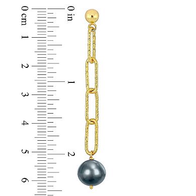 Stella Grace 18k Gold Over Silver Freshwater Black Cultured Pearl Drop Chain Earrings