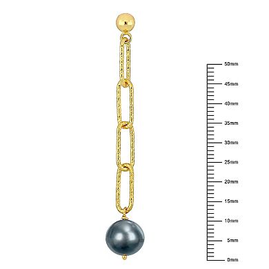 Stella Grace 18k Gold Over Silver Freshwater Black Cultured Pearl Drop Chain Earrings