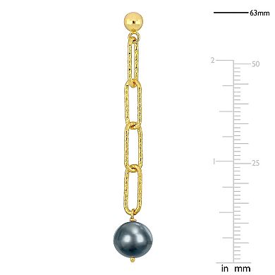 Stella Grace 18k Gold Over Silver Freshwater Black Cultured Pearl Drop Chain Earrings