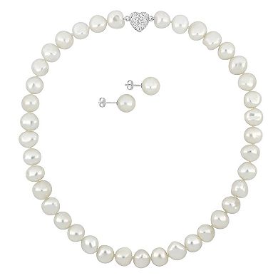 Stella Grace Freshwater Cultured Pearl & Cubic Zirconia Necklace & Stud Earrings Set
