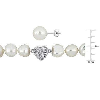 Stella Grace Freshwater Cultured Pearl & Cubic Zirconia Necklace & Stud Earrings Set