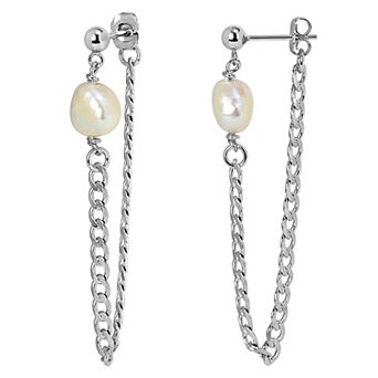 Stella Grace Sterling Silver Freshwater Cultured Pearl Chain Earrings